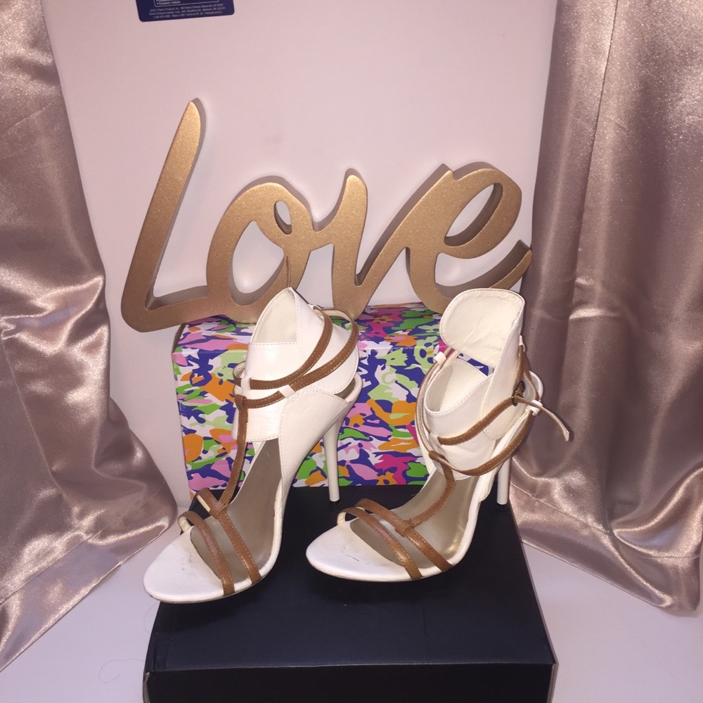 Cream and Camel colored stiletto heel